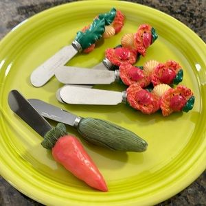 Set Of 6 Crab 🦀 and Veggie Cheese Spreader Butter Knifes/Stainless Steel